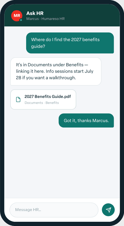 Ask HR chat on a phone