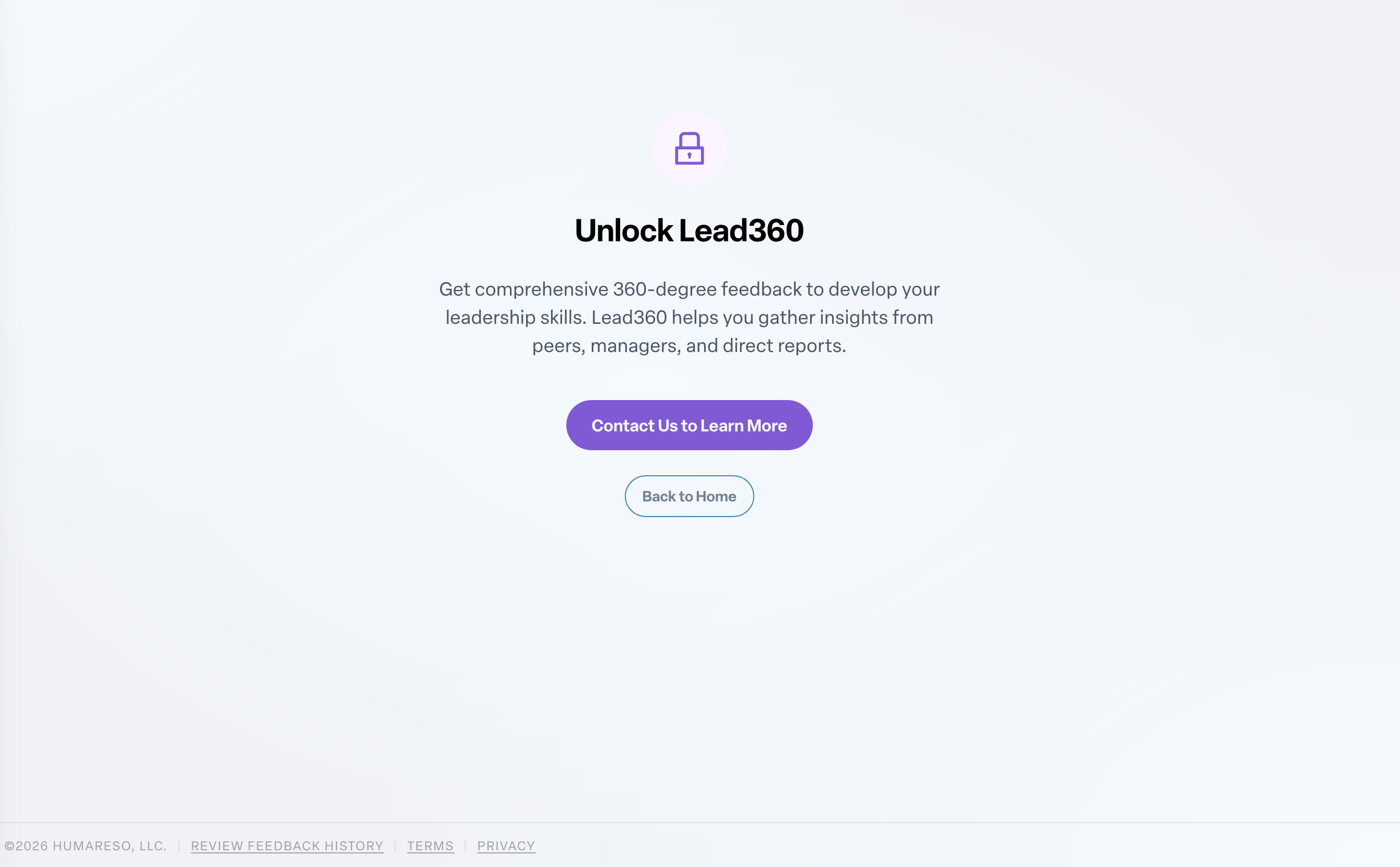 Engage coverage suite: feature-unlock-lead360. the Unlock Lead360 heading and the Contact Us to Learn More button