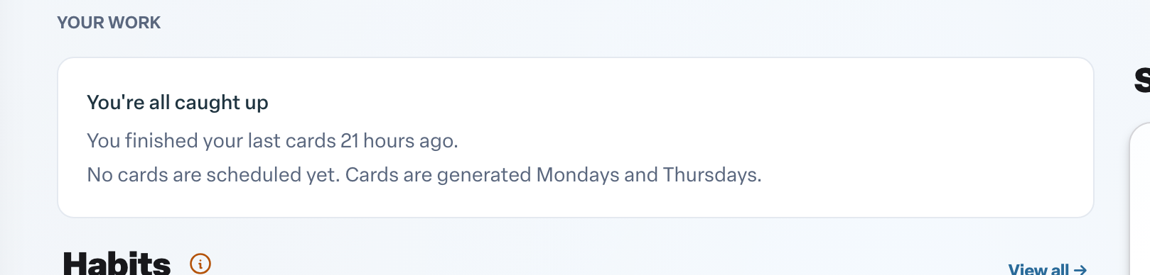 Engage coverage suite: home-all-caught-up. the You're all caught up message where action items normally appear
