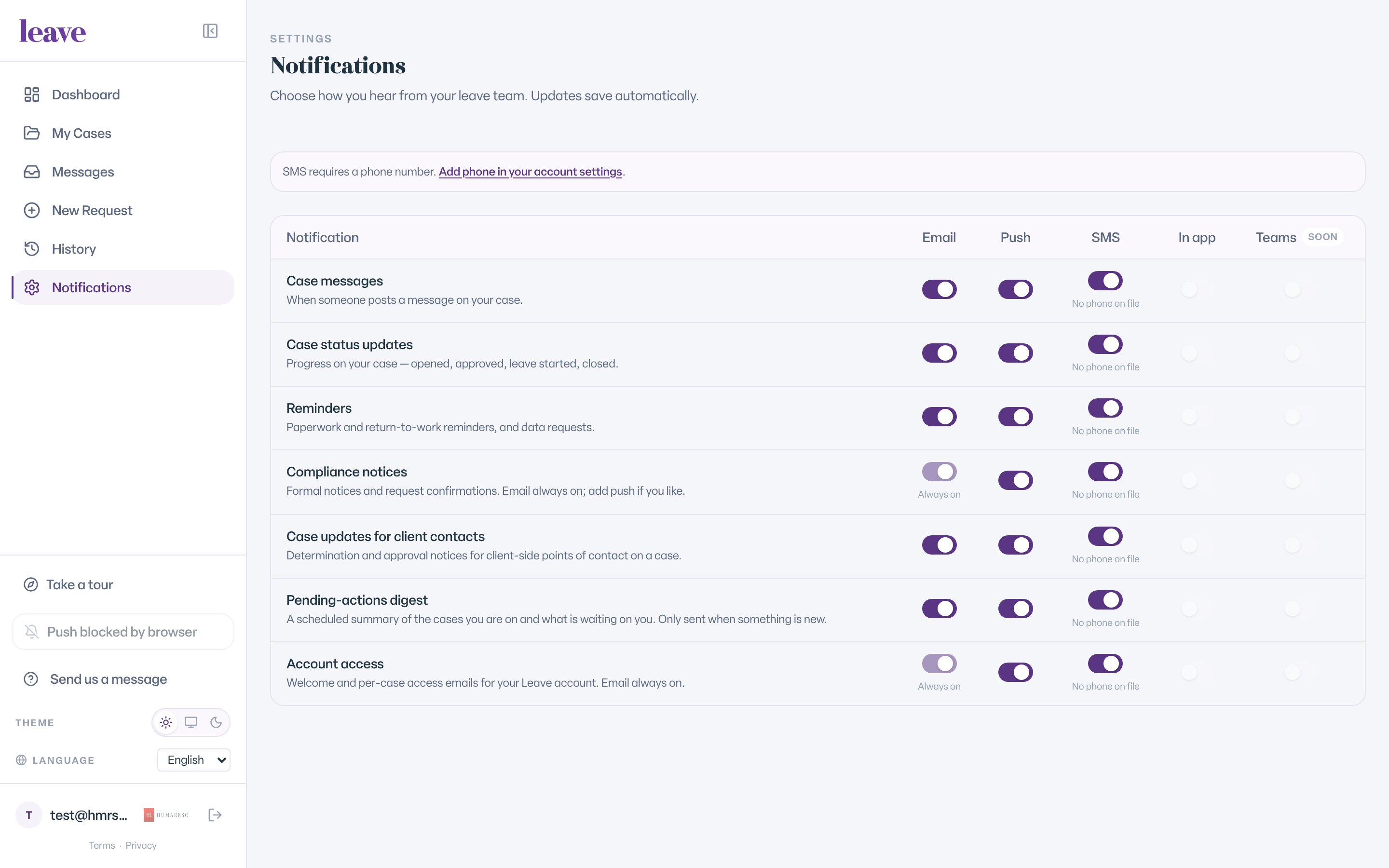 notification settings