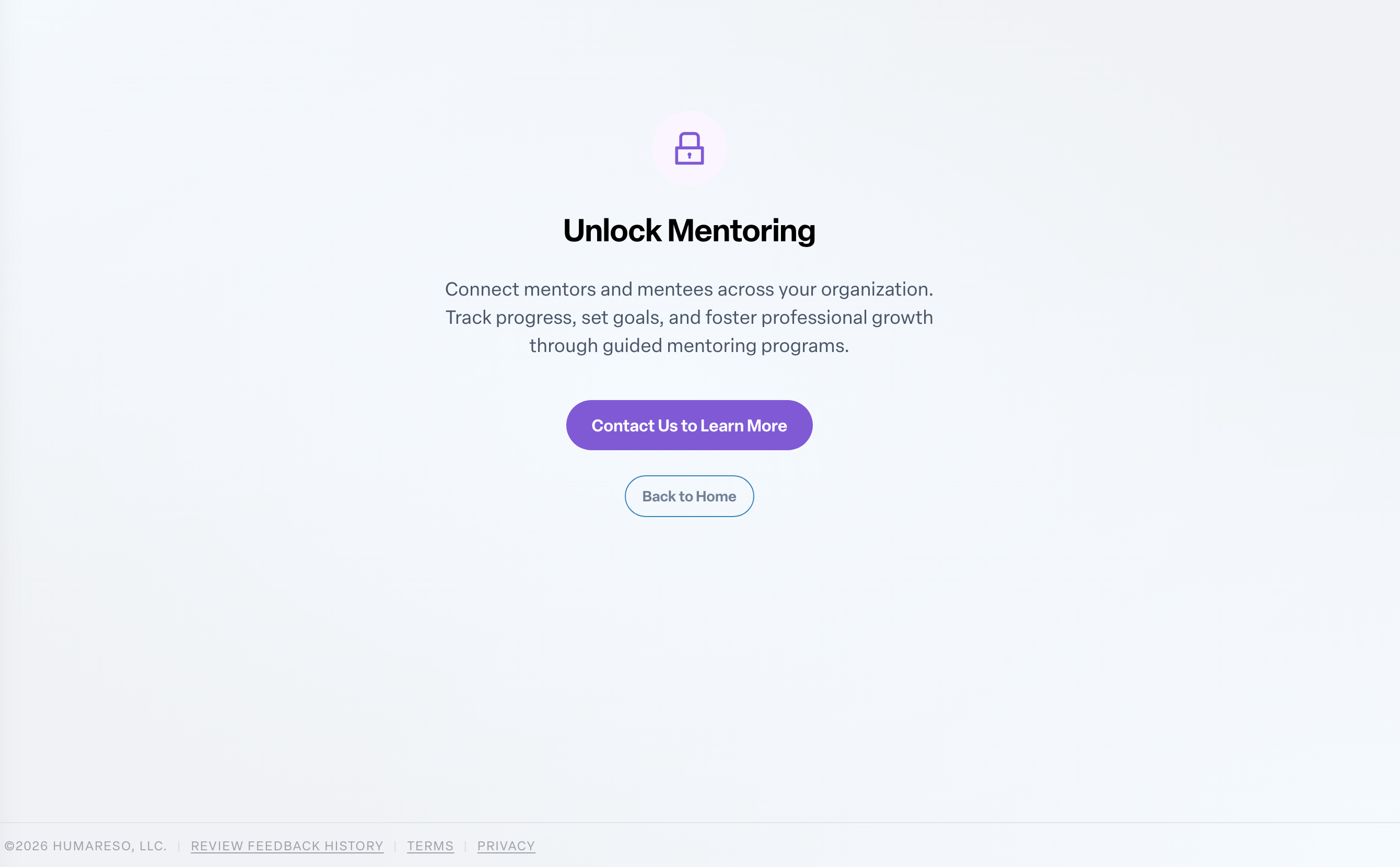 Engage coverage suite: mentoring-locked-discovery. the Unlock Mentoring page with its lock icon and Contact Us to Learn More button