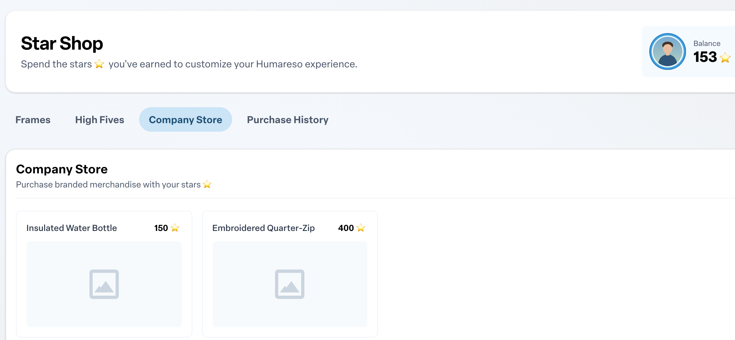 Engage coverage suite: points-shop-company-store. the Company Store tab and its item cards