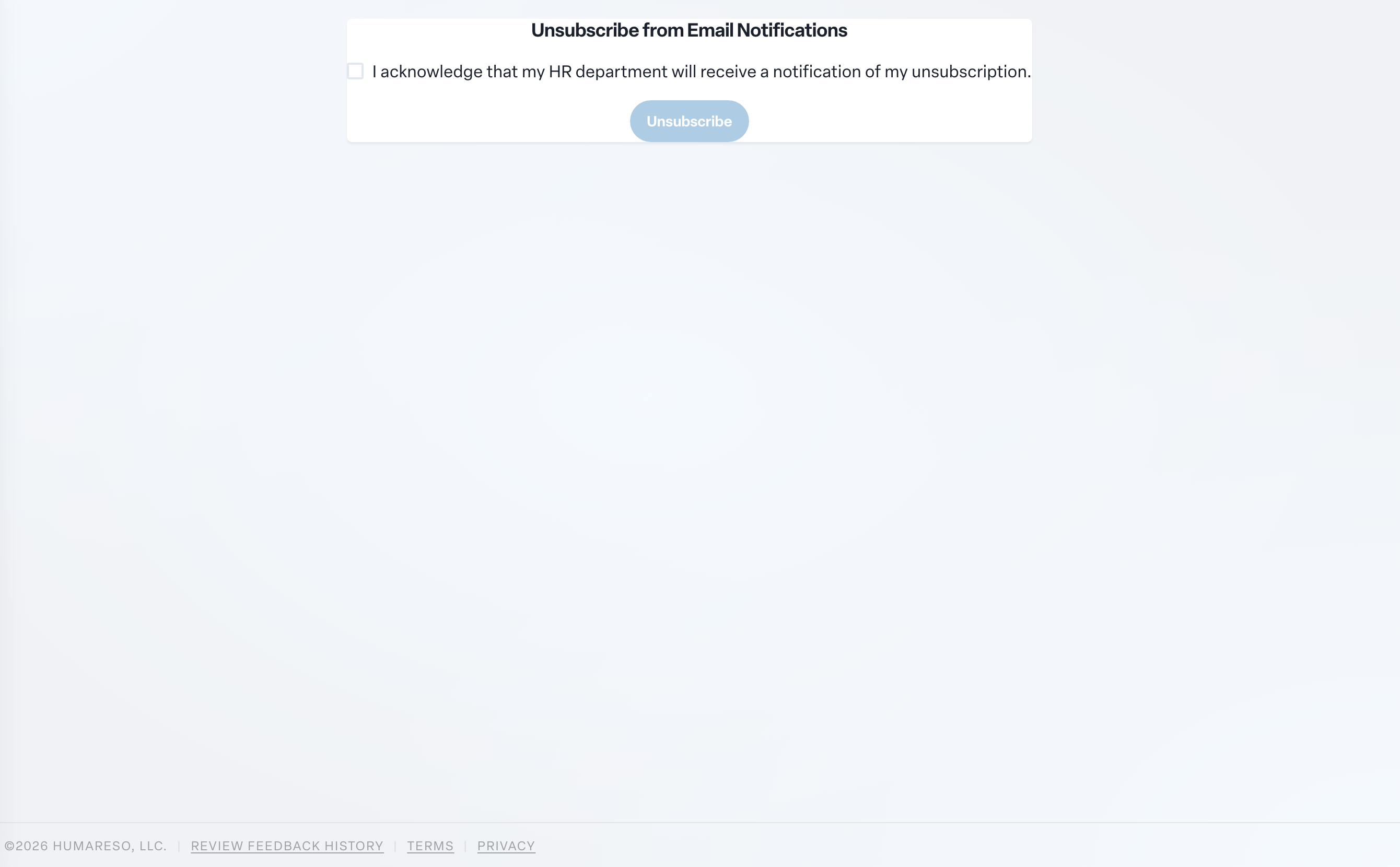 Engage coverage suite: unsubscribe-page. the acknowledgement checkbox and the Unsubscribe button