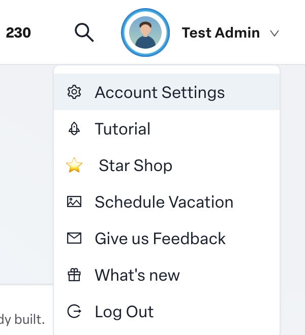 Engage coverage suite: user-menu-tutorial-whats-new. the Tutorial and What's new items in the account menu