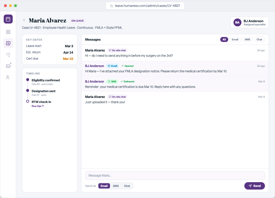 Humareso Leave admin case view